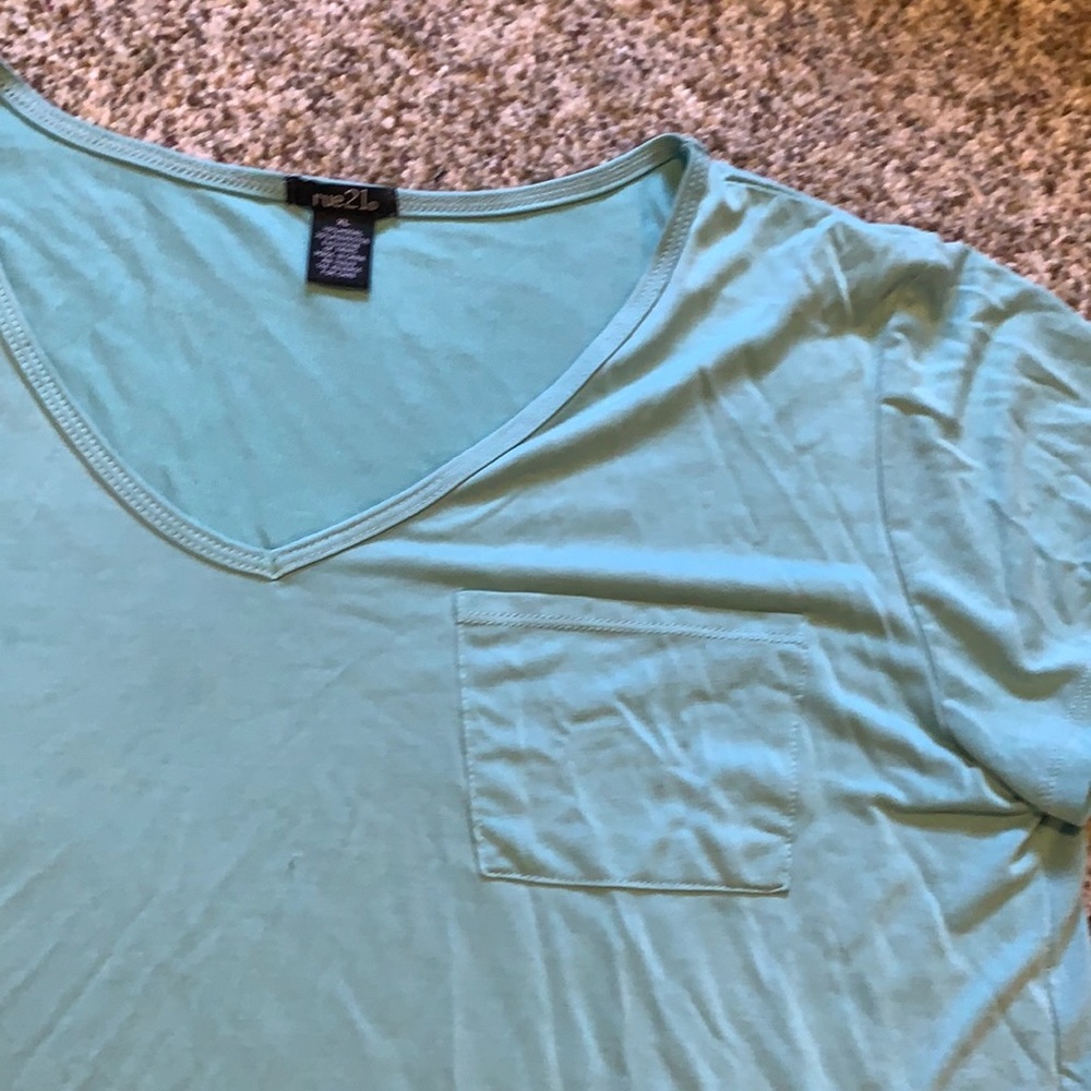 light blue/teal v neck t shirt with pocket